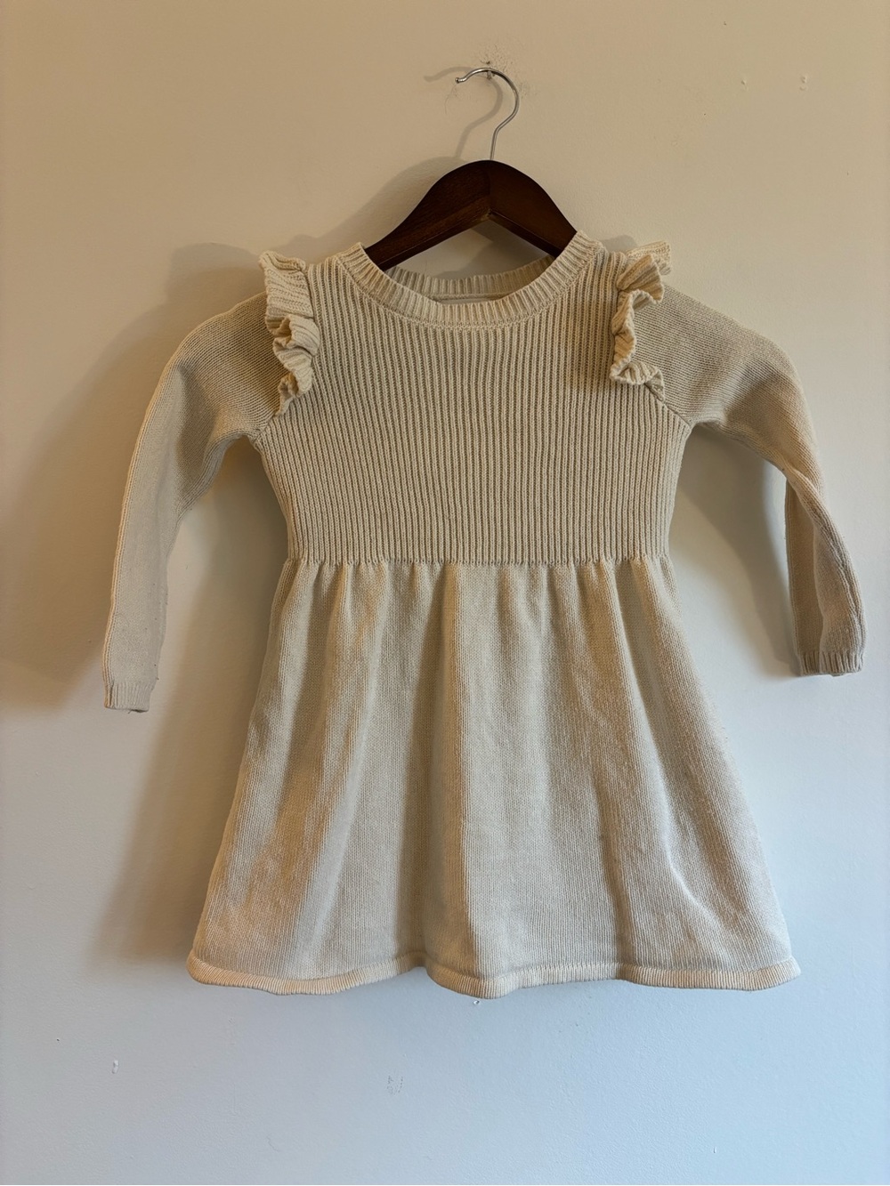 Cat & Jack Cream Knit Ruffle-Shoulder Dress
